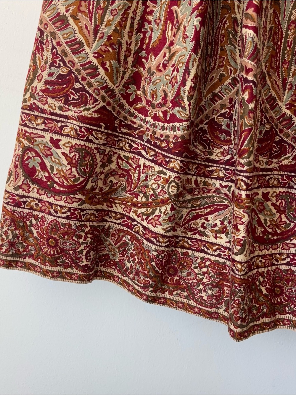 Vintage Ralph Lauren Skirt Sz 10 Cotton Linen Red Ornate Tapestry 80s Blue Label - Picture 6 of 14